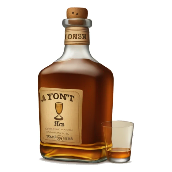 A bottle of whiskey with glass  sticker