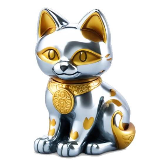 fully chrome fox statue in the form of maneki neko sticker