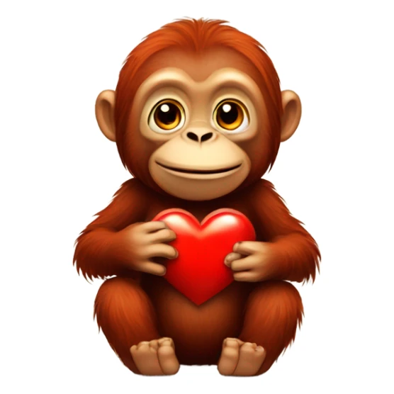 Cute orangutan holding red heart sticker