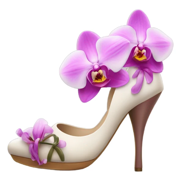 Stylish heels with orchid on the front sticker