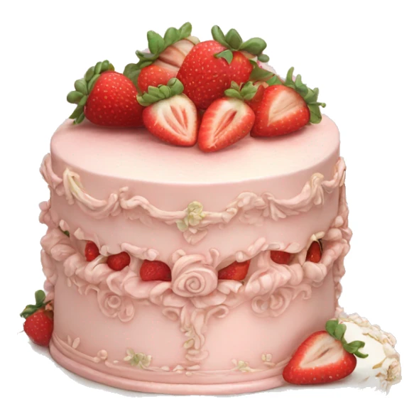 vintage rococo highly detailed pale pink cake with strawberries sticker