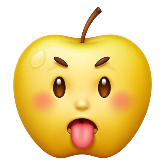 classic yellow apple emoji face, pouting, sticking tongue out with some spit coming out sticker