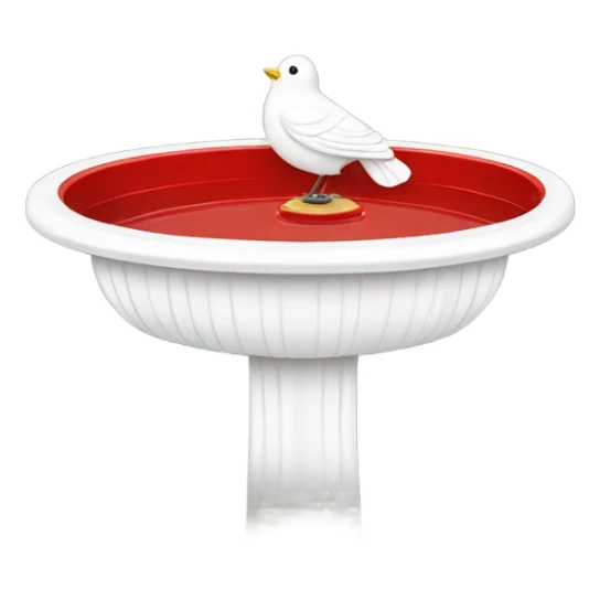 Vintage red bird bath with a white bird sticker