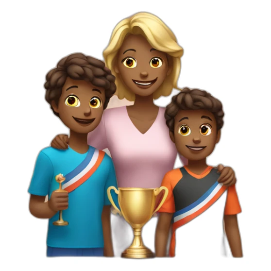 Mother with two sons on the third podium at the award ceremony sticker