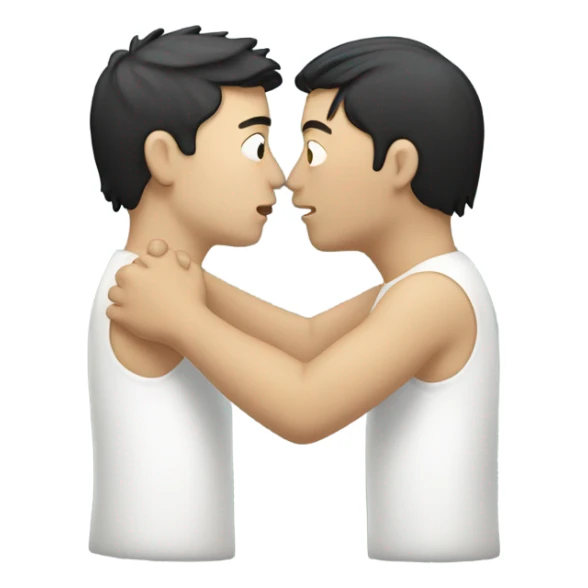 Two men kissing each other , one white with dark hair one Chinese,  sticker