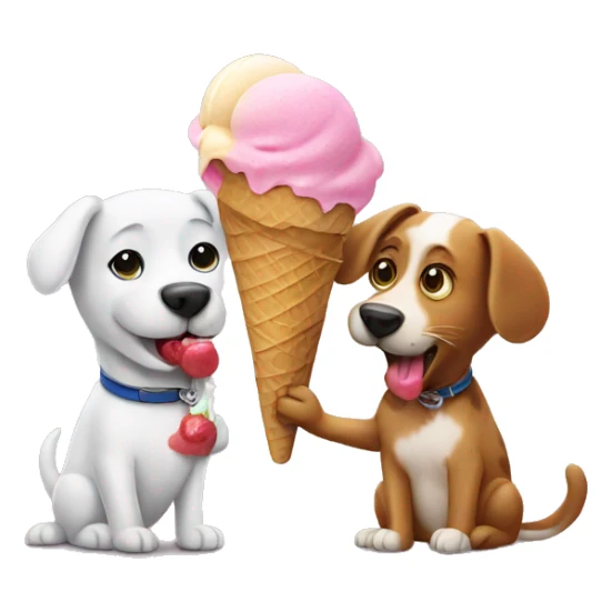 Dog and cat licking ice cream sticker