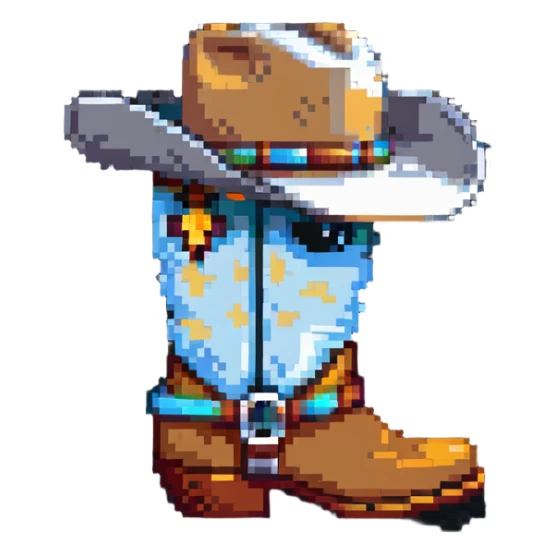 A traditional Russian valenok felt boot wearing a cowboy hat sticker