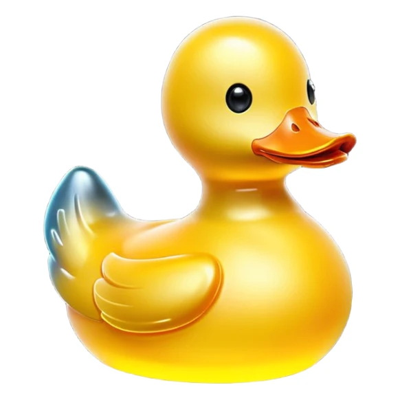 glowing glass rubber duck,  minimalistic yellow transparent glass 3d neon glowing sticker