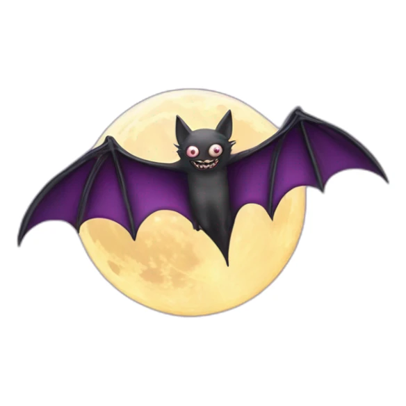 realistic full moon dripping purple behind with vampire bat wings flying in front sticker