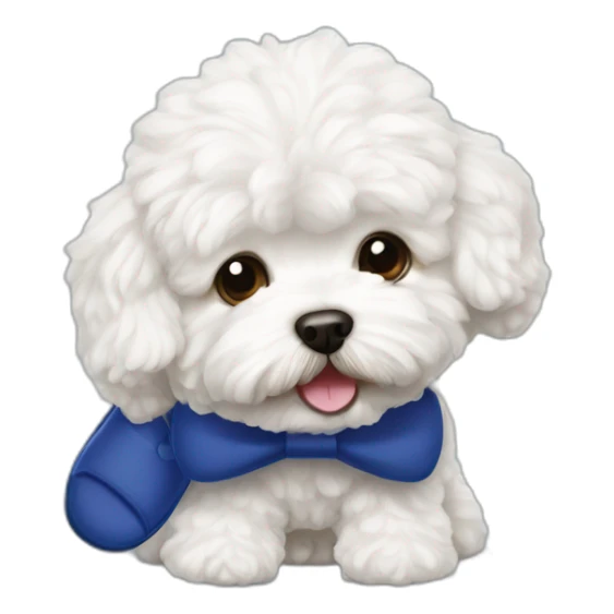 white maltipoo with dark blue slipper in his mouth sticker