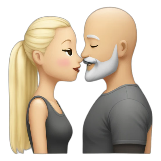 bald with dark grey beard with joung blonde girl kissing sticker
