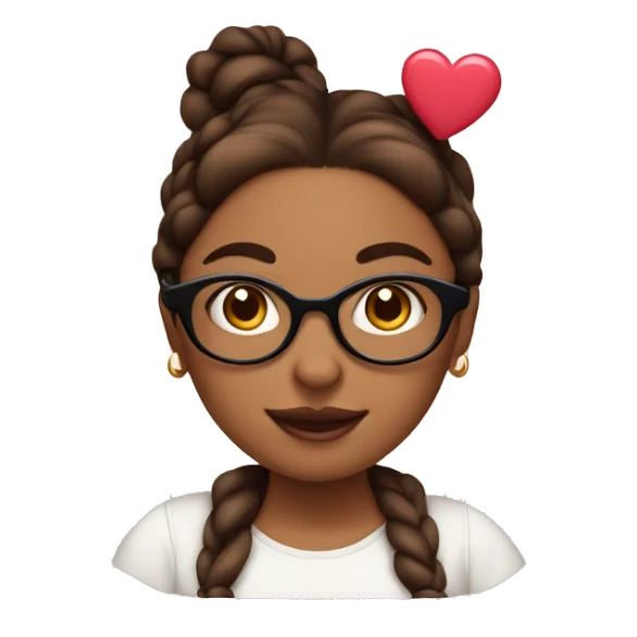 cute brown woman with low space buns and glasses blushing with hearts around  sticker