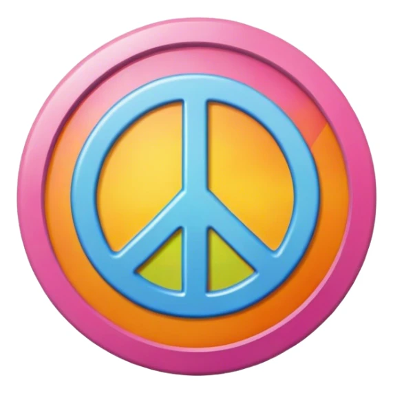 A round hippie colored button with a peace sign in the center sticker