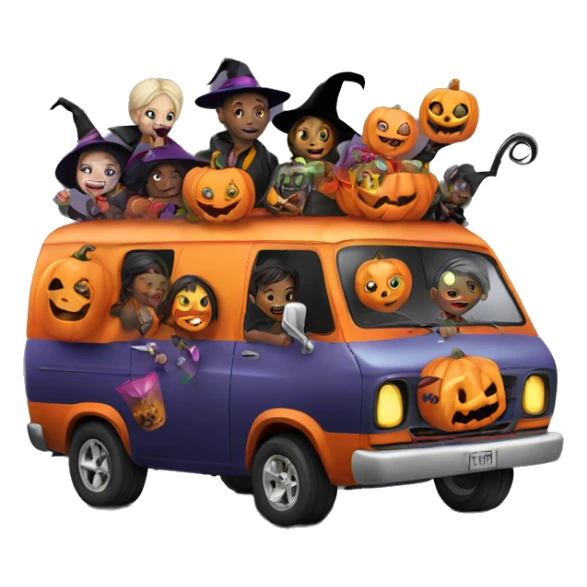 Halloween van full of children going trick or treating sticker