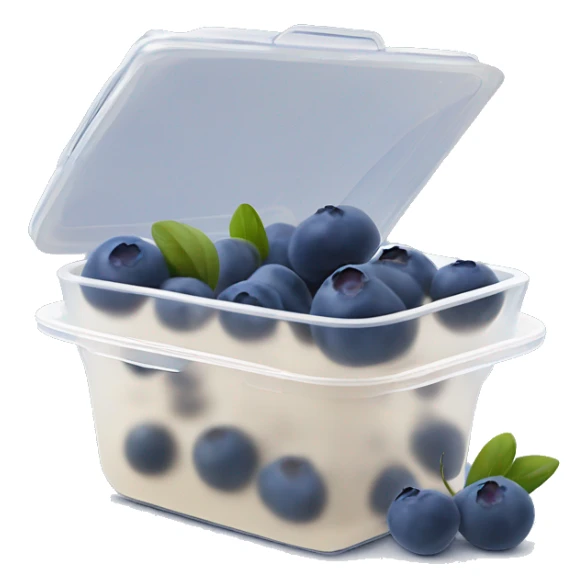 small blueberries in thin plastic container from farmer’s market realistic soft textures no shadow sticker