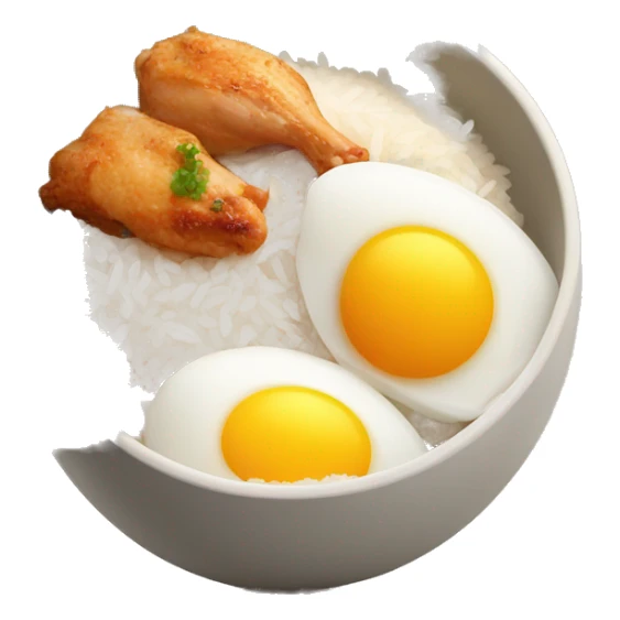 a bowl of rice with two eggs and chicken thigh upright sticker