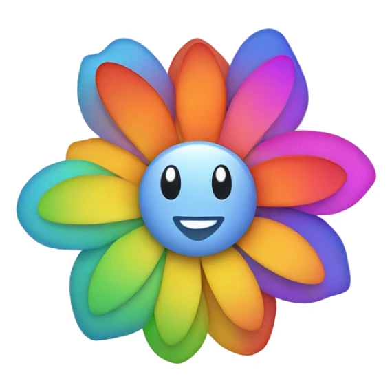 flower with rainbow petals and a happy cartoony face sticker