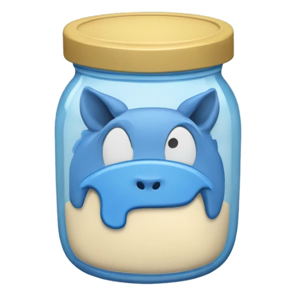 half full mayo jar with blue horse toy inside sticker