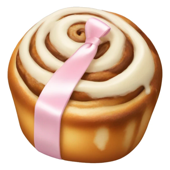 brown cinnamon roll with white chocolate and light pink bow on it sticker