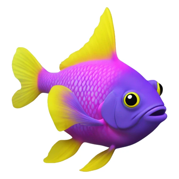 royal gramma tiny fish with purpleish pink front face and half front of body, neon yellow back half and black dot on top fin sticker