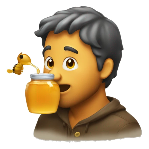 Man eating honey from honey pot  sticker