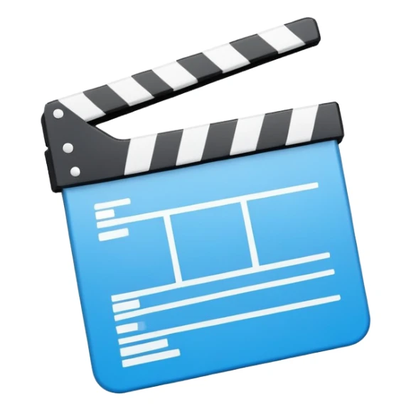 ultra simplified movie clapper with blue and white colors, two simple rectangles with a diagonal line sticker