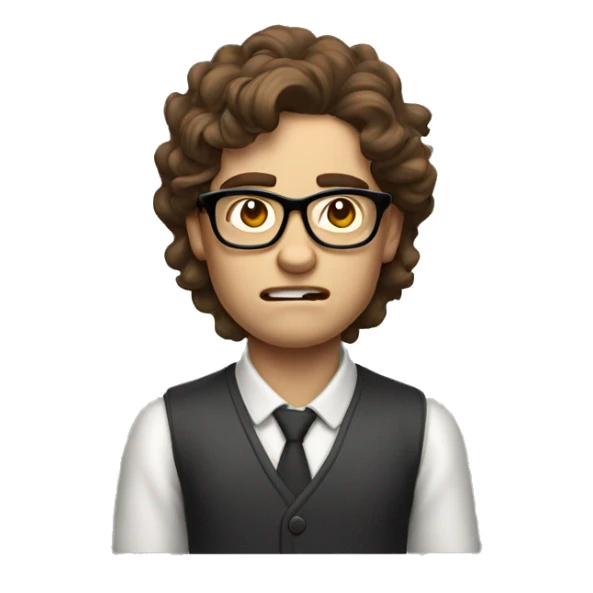 Nerd with wavy brown hair, glasses and is angry and pale sticker