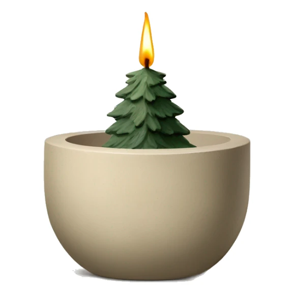 Candle in beige concrete vessel with painted pine trees sticker