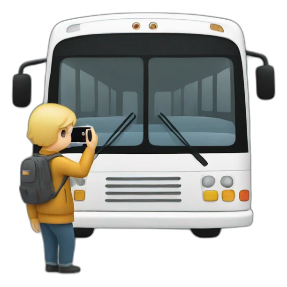 Person taking a photo of a bus sticker