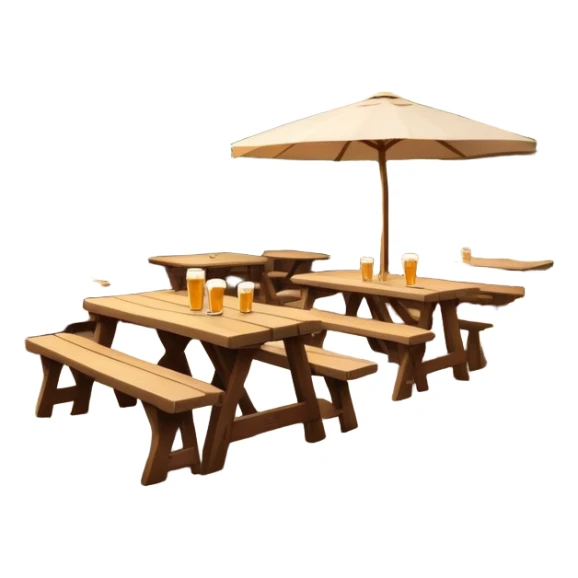 Cinematic Realistic Biergarten Pop Culture Emoji, showcasing a charming outdoor beer garden scene rendered with rustic details and inviting, soft lighting. sticker