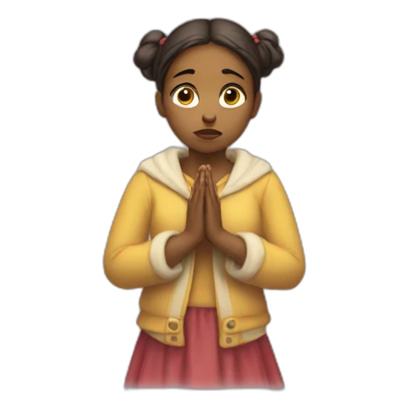 Dissapointed girl wearing human and holding prayer beada sticker