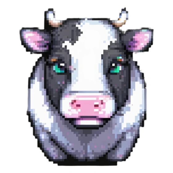 extremely blocky ultra-minimal pixel art Minecraft cow emoji with only 2 or 3 large square pixels, bright playful colors, childish and cute sticker