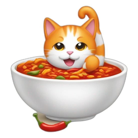 orange and white cat making a bowl of chili sticker