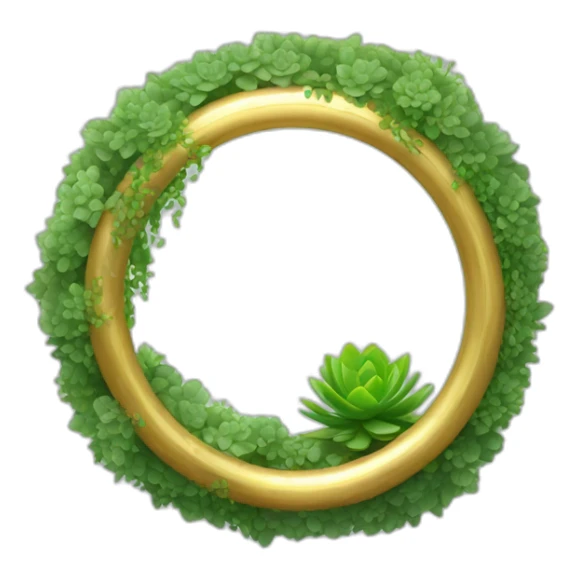 a golden ring with shrubbery inside of it with a succulent at the centre sticker