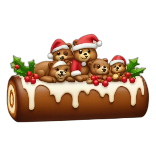 Une bûche de Noël avec 7 oursons en reliefs sticker