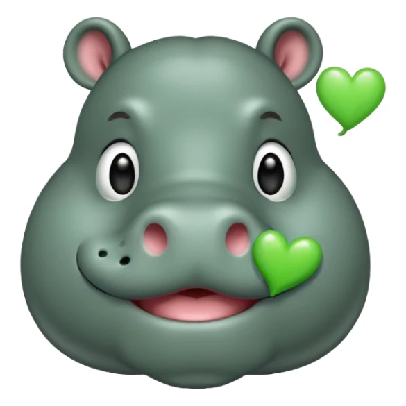 Hippo with green heart sending a kiss sticker