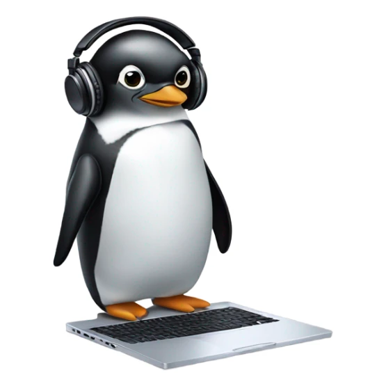penguin with laptop and headphone sticker