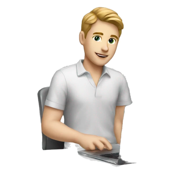 WHITE BOY EDITOR WITH LAPTOP, PNG sticker