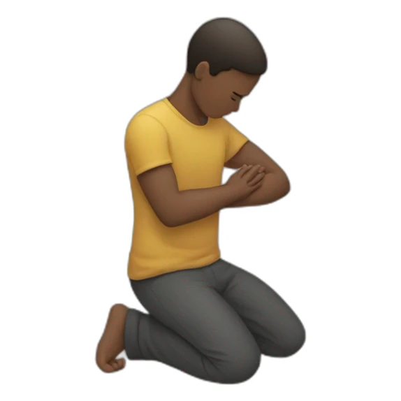 A person kneel down placing his right hand on heart sticker