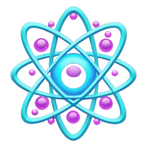glowing atom, neon purple (#8B5CF6) and cyan (#00E0FF) glow, representing Atom team creativity and innovation, clean tech design, no face, 1:1 aspect ratio sticker