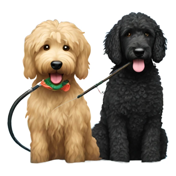 Golden doodle and  black labradoodle fishing sticker