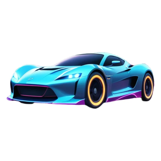 An icon showing a sleek car speeding through a neon-lit cityscape, inspired by Need for Speed. The design features dynamic motion lines, glowing tires, and a vibrant city backdrop with skyscrapers and lights. The rush of high-speed racing is highlighted. Transparent background. sticker