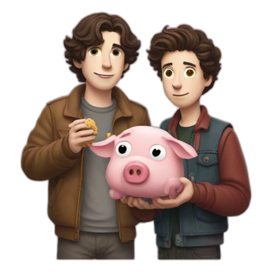 Homer Simpson and timothee chalamet holding the gravity falls pig sticker