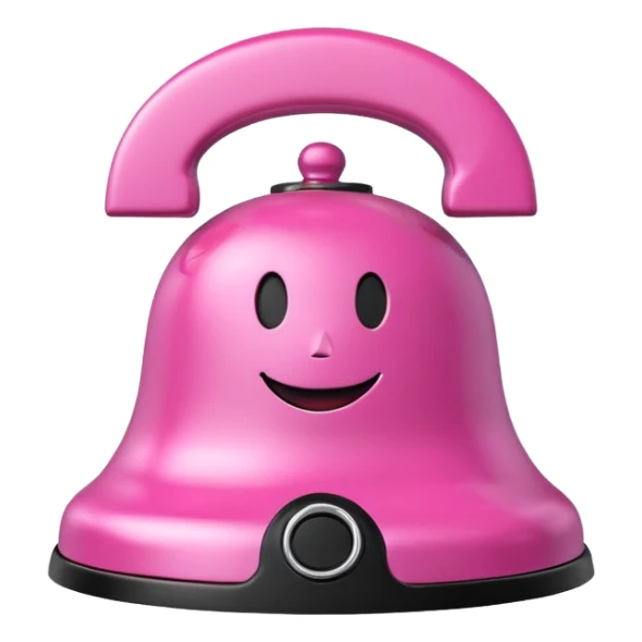 pink call bell with chrome and black base with smiley face on it sticker