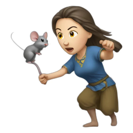 Ukrainian woman fighting a mouse  sticker