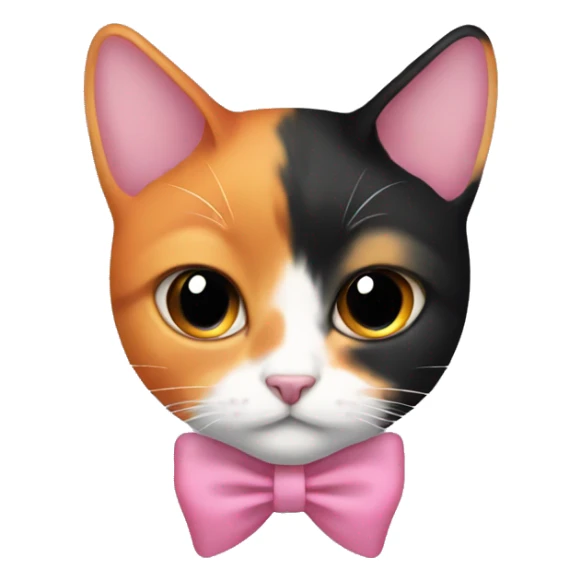 Calico cat with half face orange half face black and pink bow sticker