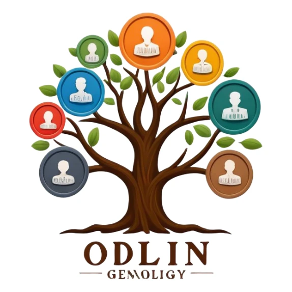 created a highly detailed but manly looking family genealogy logo too include the name Odlin and a title of Genealogy while using multiple colors in the logo sticker