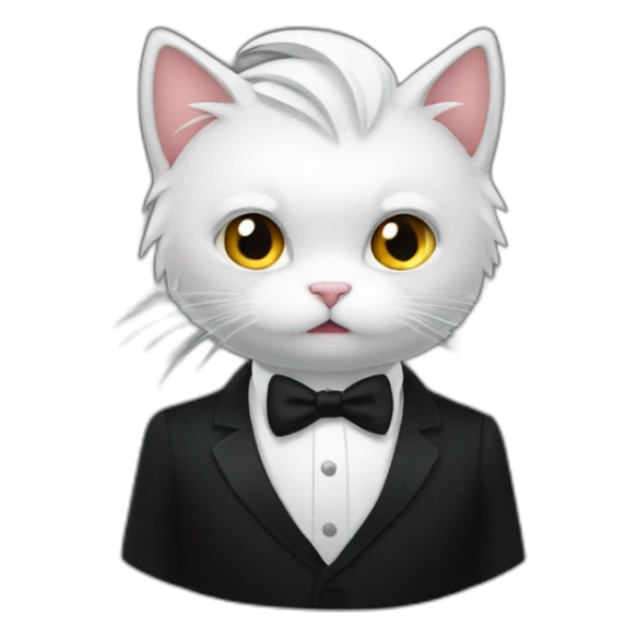 cat horror black tie white hair sticker