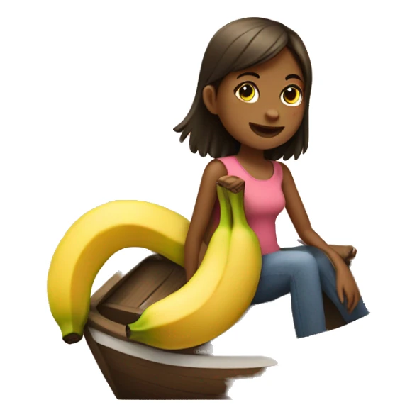 Girl sitting on a boat that is a banana sticker