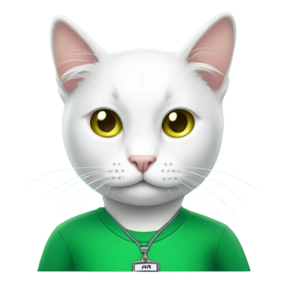 a white cat manager in green t-shirt sticker